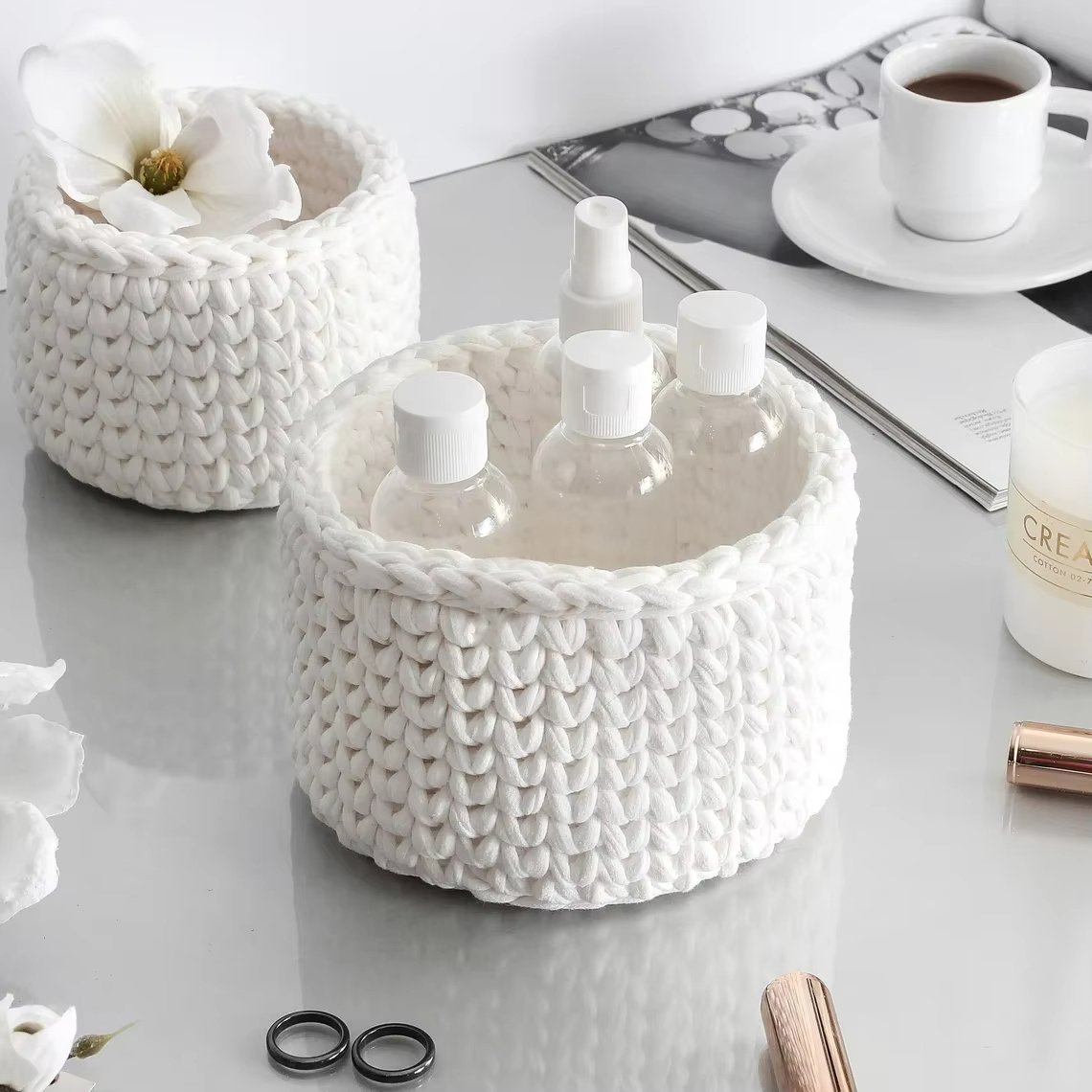 Crochet basket Small Storage basket Natural Organic Cotton Rope basket Eco Friendly