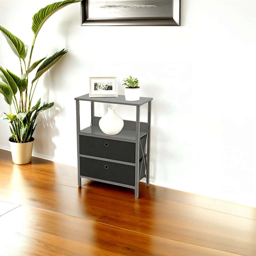 Modern Solid Wood Living Room Dresser with 2 Fabric Drawers Minimalist Style Cabinet for Home Farmhouse Use Entry Home Furniture