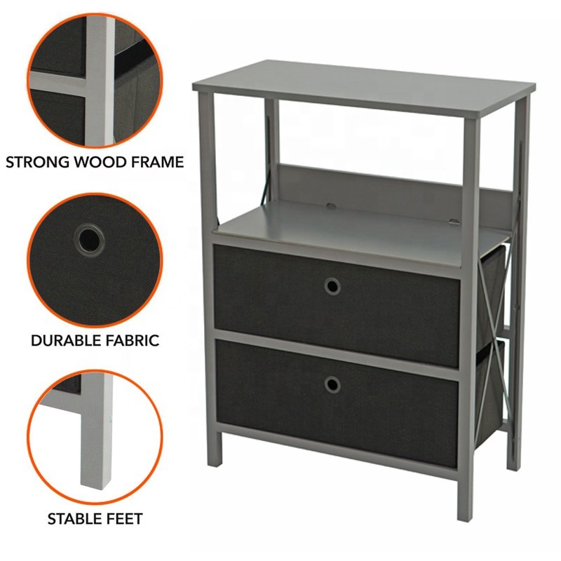 Modern Solid Wood Living Room Dresser with 2 Fabric Drawers Minimalist Style Cabinet for Home Farmhouse Use Entry Home Furniture