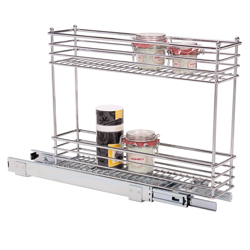 Top-Rated Double Layer Pull Down Kitchen Basket, Stainless Steel Cabinet Organizer for Space Saving - Best Seller
