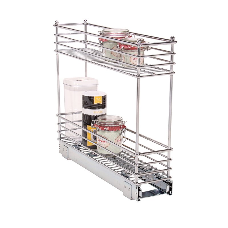 Top-Rated Double Layer Pull Down Kitchen Basket, Stainless Steel Cabinet Organizer for Space Saving - Best Seller