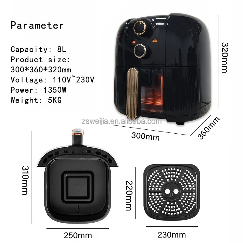 New 8l smart air fryer oven digital electric air fryer multifuncional with touch screen 8l silver crest air fryer oven