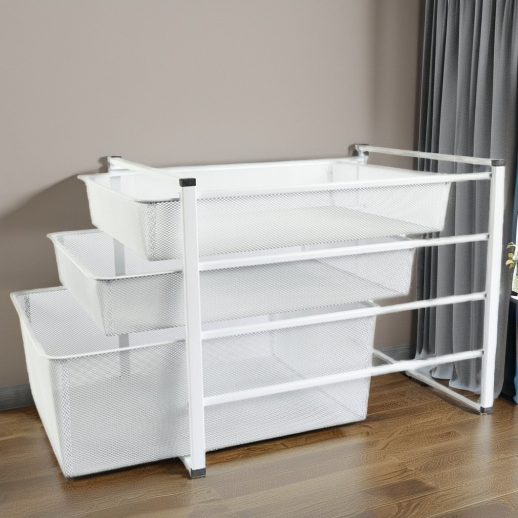 3 Shelf Bedroom cabinet clothes shoes stuff storage rack metal pull out basket drawer kit