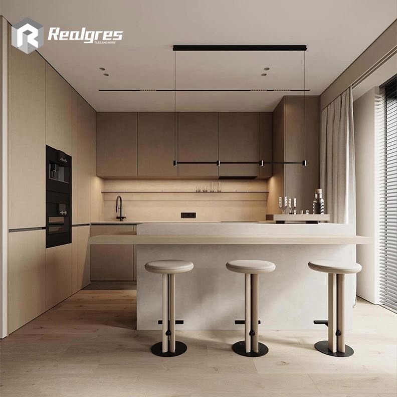 Realgres Export Cheap China Fiberglass White Wood Veneer Kitchen Sink Cabinets Foshan Kitchens