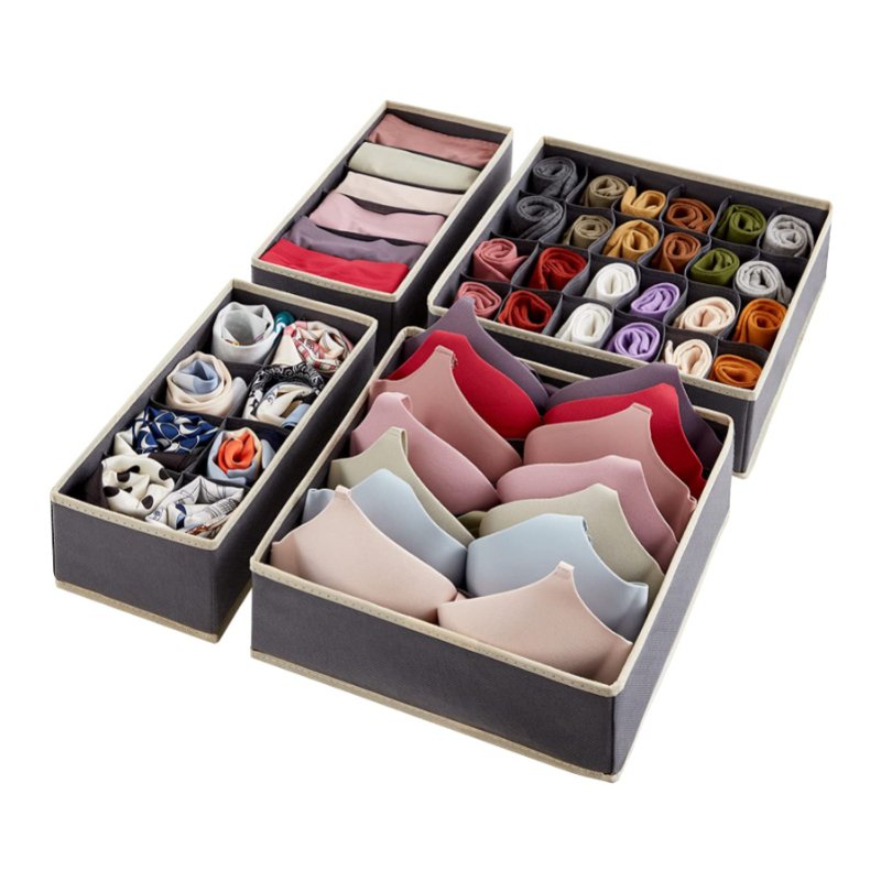 Drawer Underwear Organizer Divider 4 Pieces Fabric Foldable Dresser Storage Basket Organizers Storage Bins for Storing Lingerie