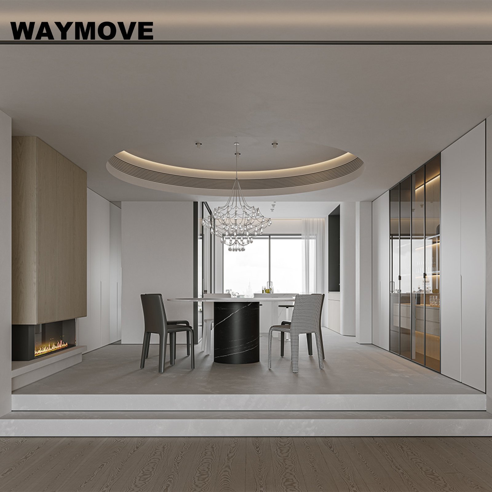 WAYMOVE Modern Modular Kitchen Cabinets with Island Table Practical Kitchen Furniture with Stylish Designs