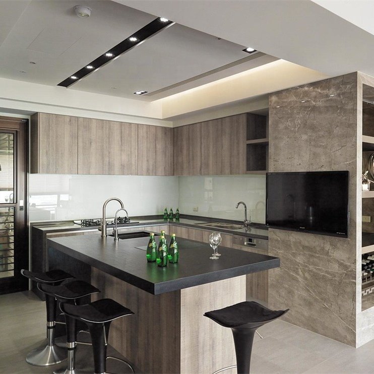 Modern house kitchen cheap melamine finish kitchen cabinet