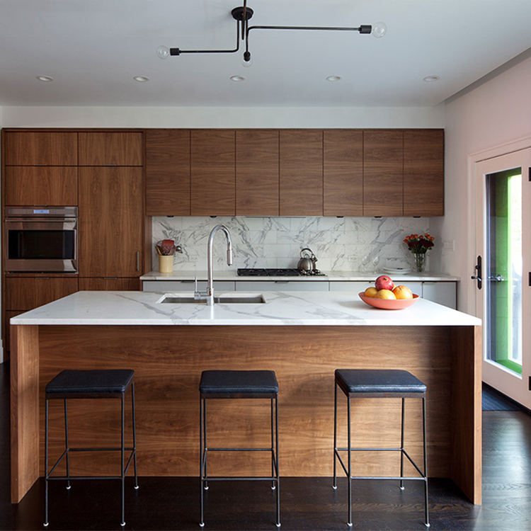 CBMmart Duplex Modern Designs Kitchen Wood Grain Kitchen Cabinet Bungalow Home Furniture Kitchen Complete Set with Island