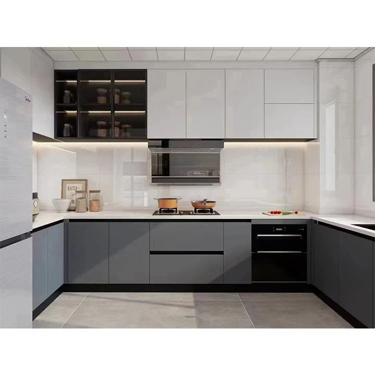 YVT Living Modern Luxury Design Smart Aluminium Kitchen Cabinets Environmentally Friendly Lacquer Acrylic Door Includes Sink