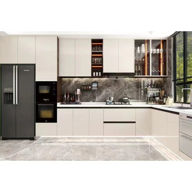 YVT Living Modern Luxury Design Smart Aluminium Kitchen Cabinets Environmentally Friendly Lacquer Acrylic Door Includes Sink