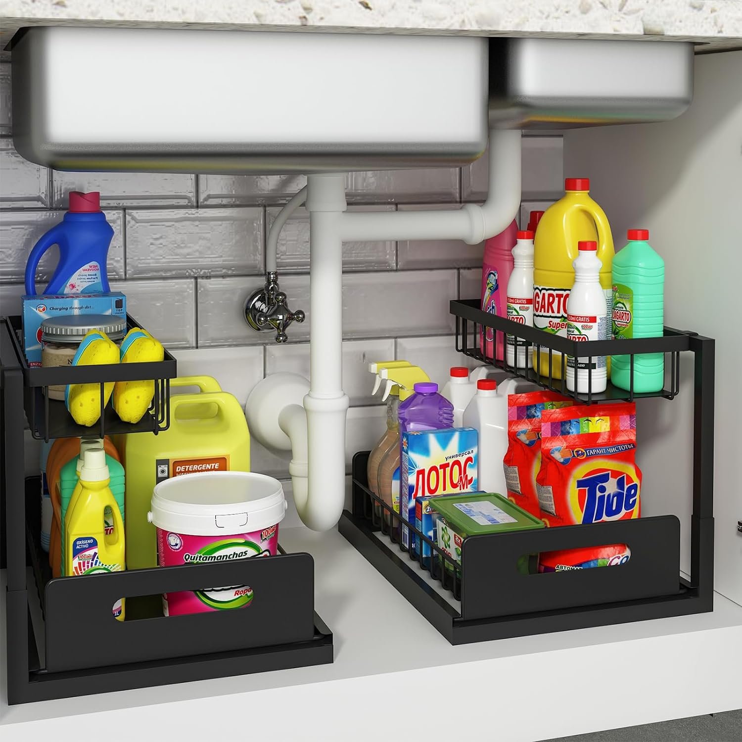 Under Sink Organizers 2 Tier Metal Pull out Cabinet Organizer Closet Slide out Cabinet Storage Organization Drawer Shelves