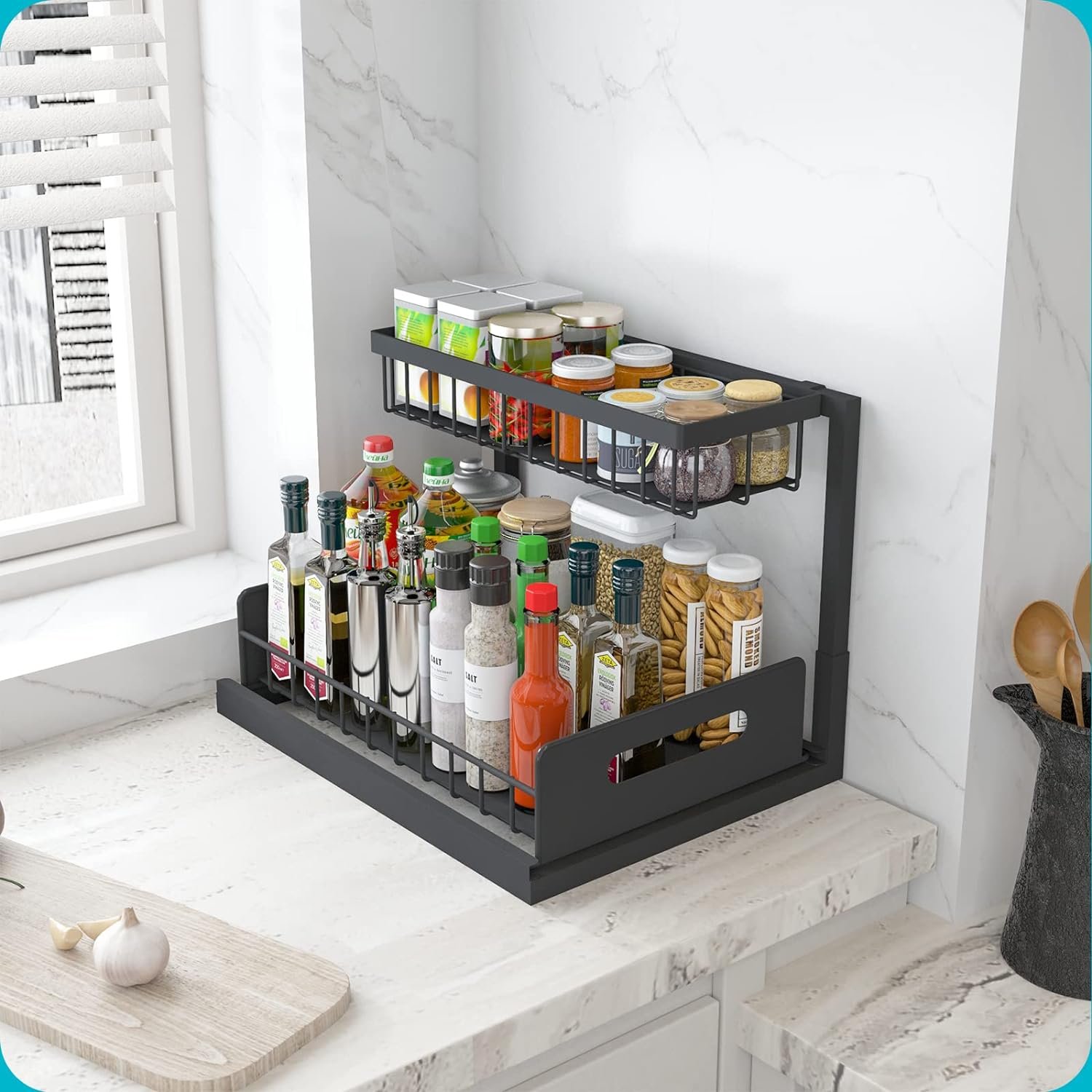 Under Sink Organizers 2 Tier Metal Pull out Cabinet Organizer Closet Slide out Cabinet Storage Organization Drawer Shelves