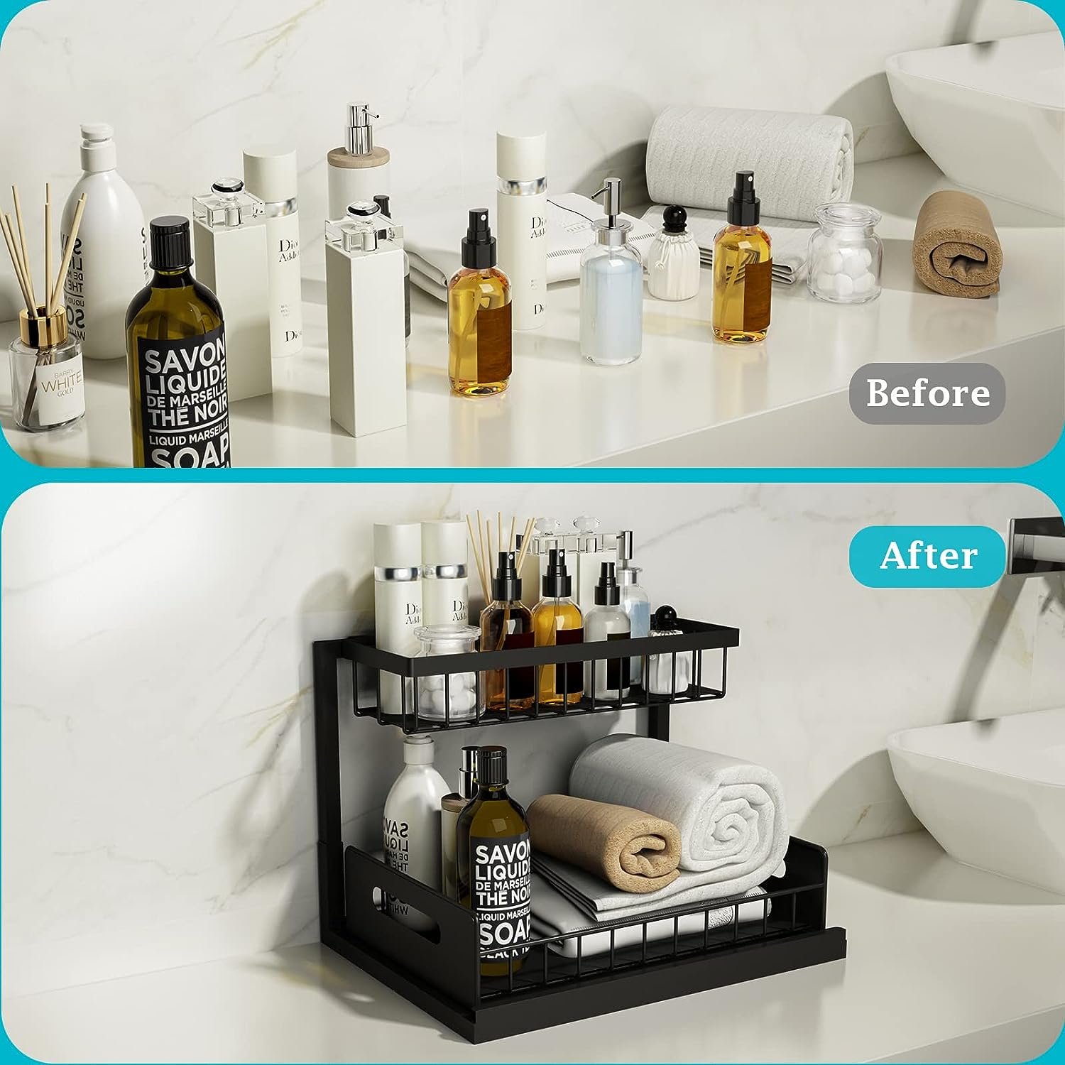 Under Sink Organizers 2 Tier Metal Pull out Cabinet Organizer Closet Slide out Cabinet Storage Organization Drawer Shelves