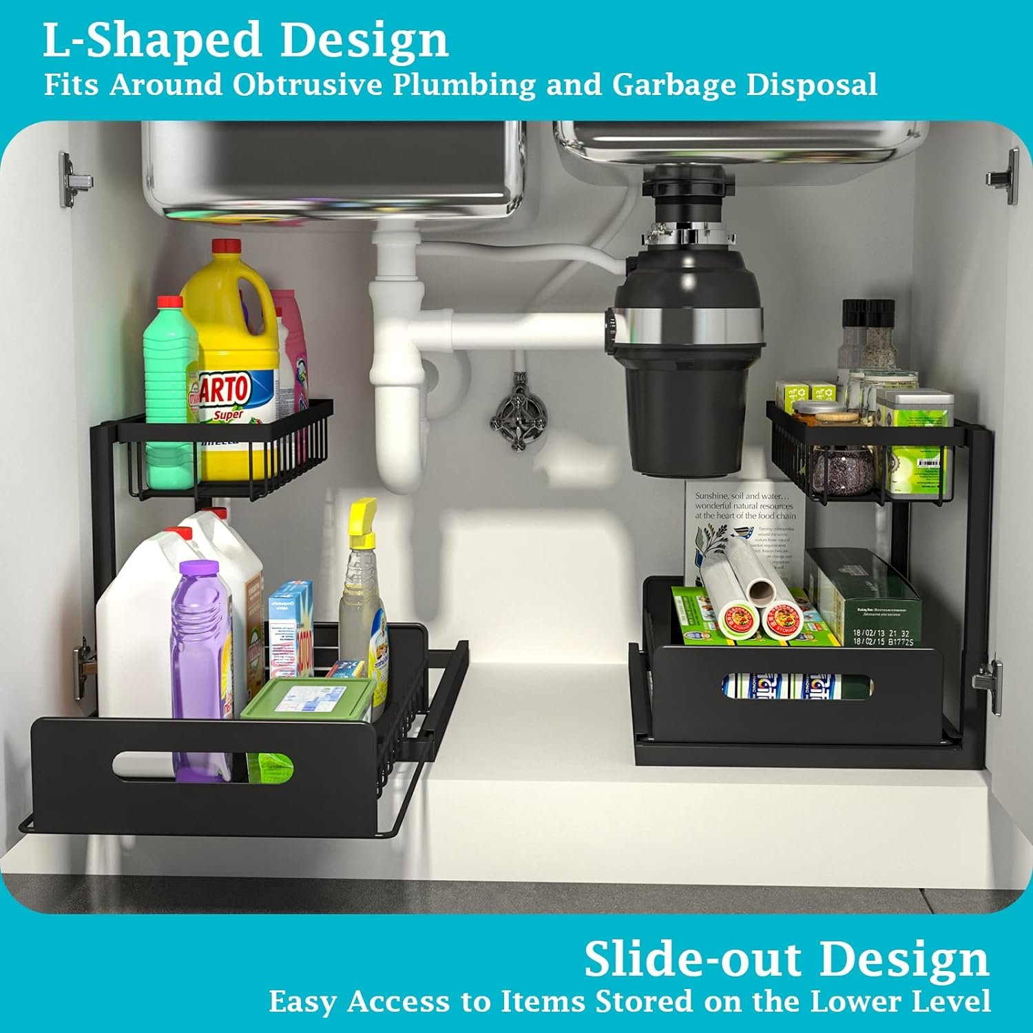 Under Sink Organizers 2 Tier Metal Pull out Cabinet Organizer Closet Slide out Cabinet Storage Organization Drawer Shelves