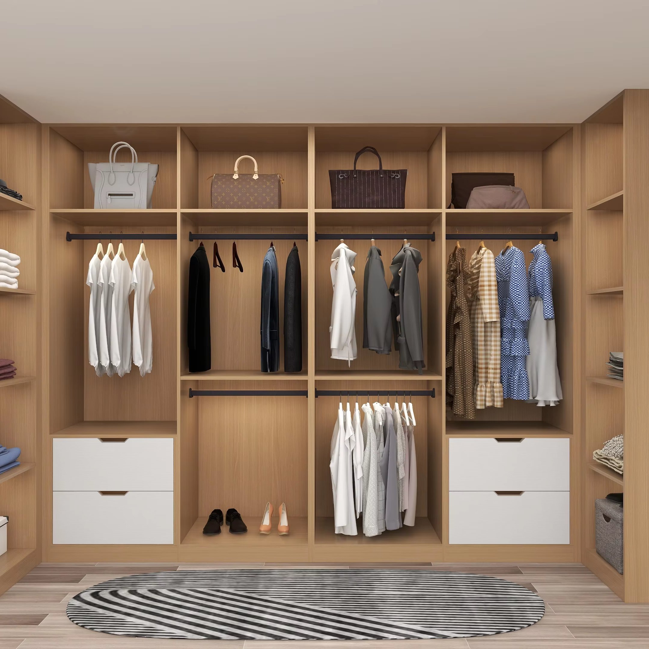 Hot Sale Customized Modern Bedroom Walkin Cabinet Wardrobe Closets Systems Furniture Design Wooden Walk in Closet