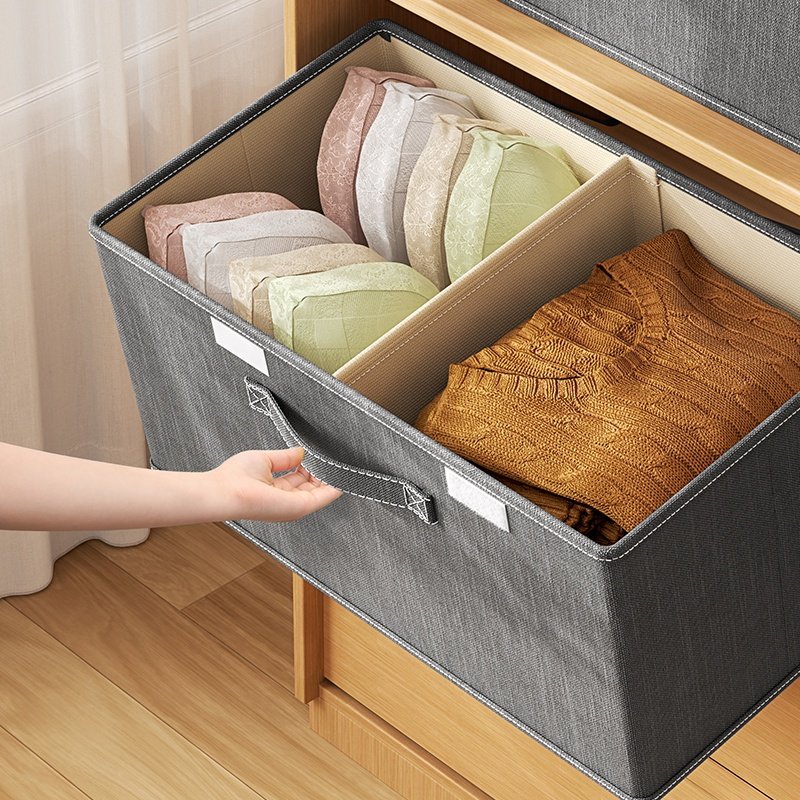 home wardrobe clothes organizer basket storage box foldable linen fabric quilt folding box storage cabinet with double lid