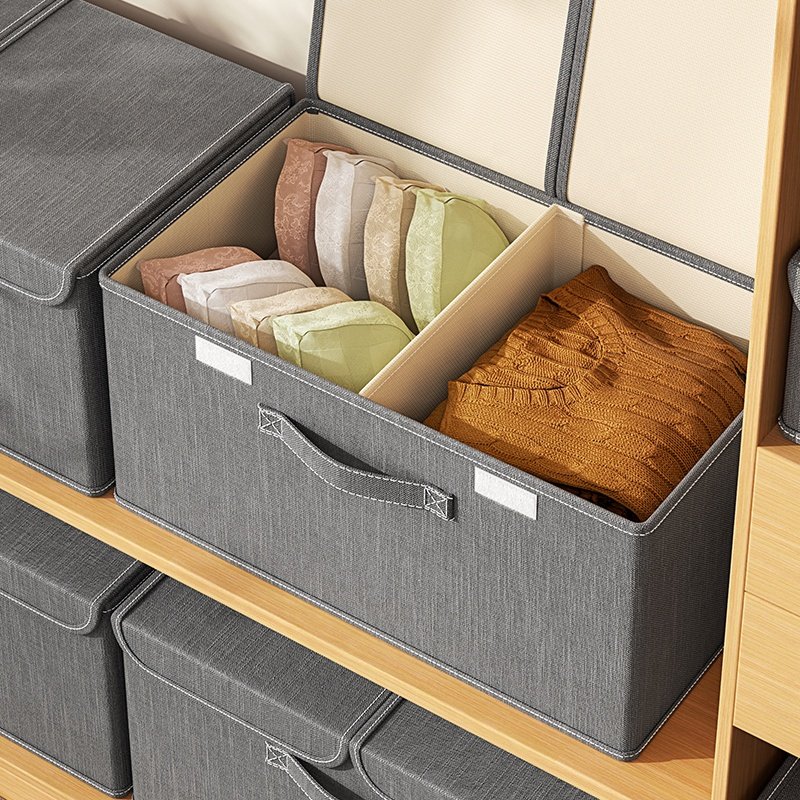 home wardrobe clothes organizer basket storage box foldable linen fabric quilt folding box storage cabinet with double lid