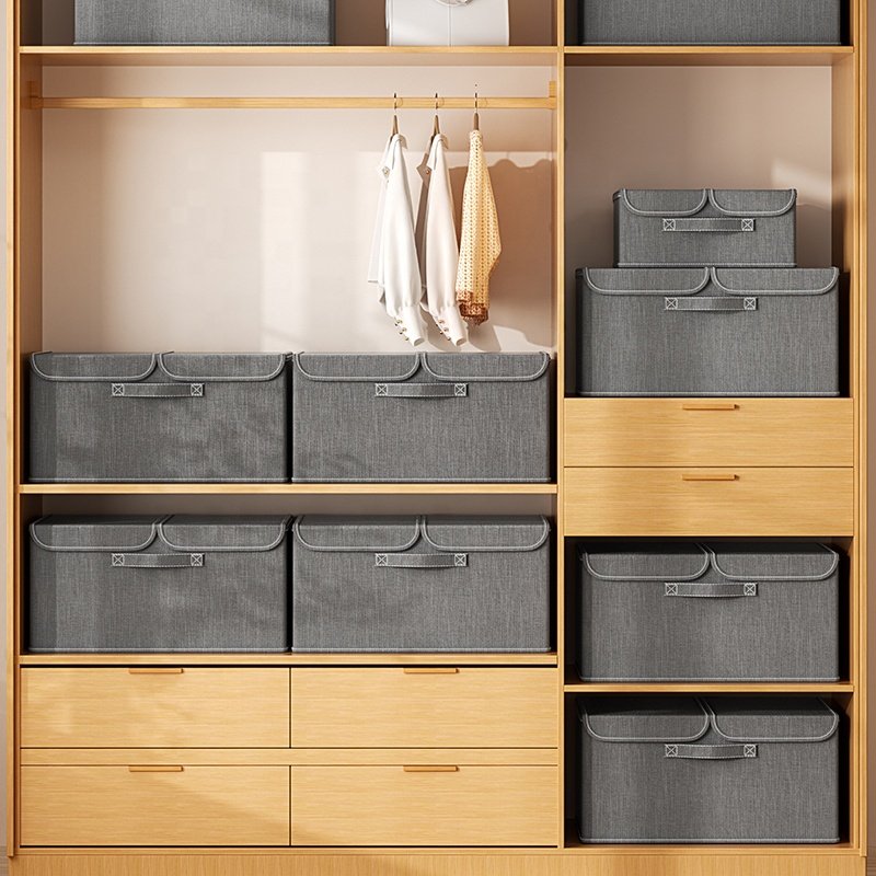 home wardrobe clothes organizer basket storage box foldable linen fabric quilt folding box storage cabinet with double lid