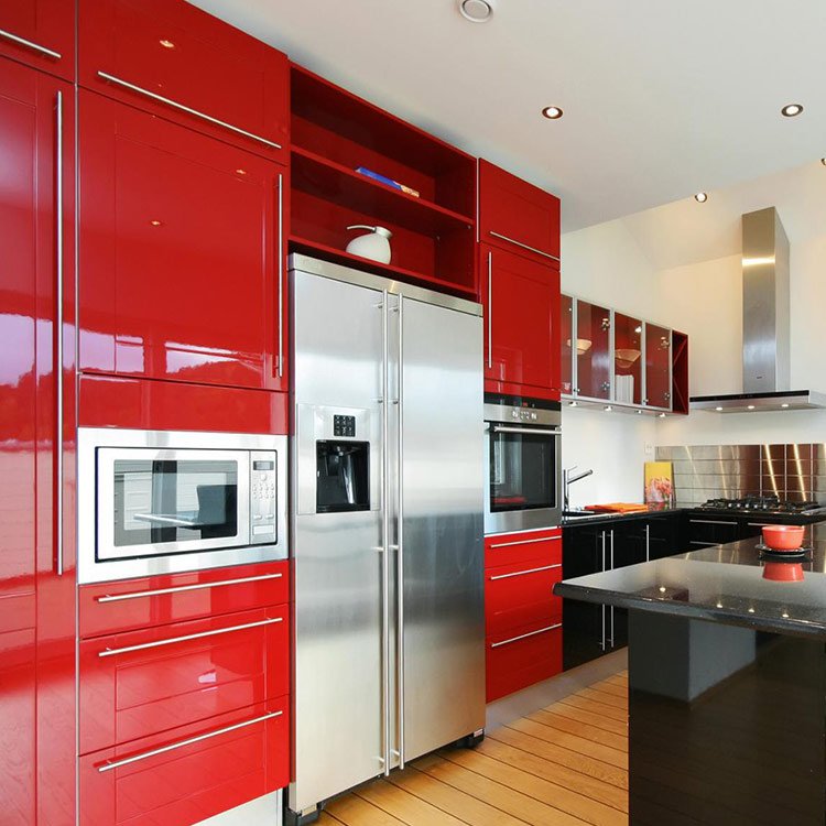Affordable quality European style high gloss kitchen center island wooden cupboard for painting laminate modern kitchen cabinets