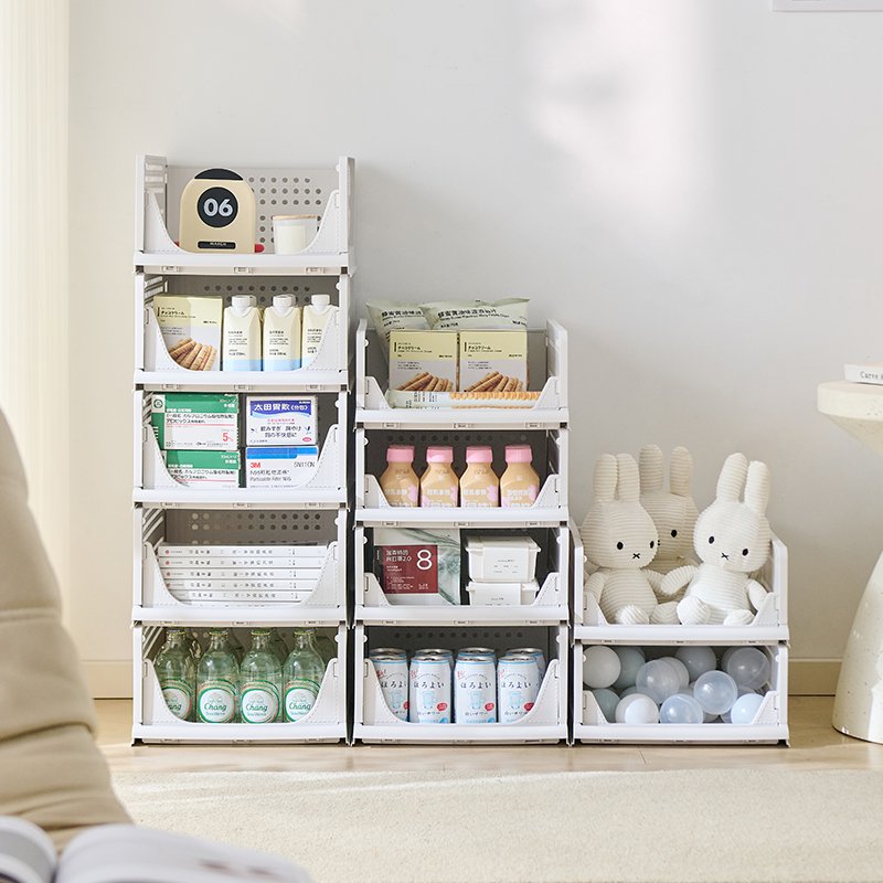 Stackable Plastic Storage Basket-Foldable Closet Organizers And Storage Bins 4 Drawer Shelf Storage Container For Wardrobe