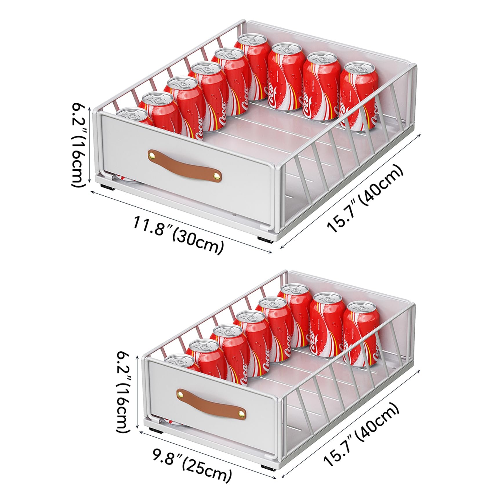 Pull out Cabinet Organizer Heavy Duty Sliding Pantry Drawer Fixed with Adhesive Nano Film Cabinet Basket with Leather Handle