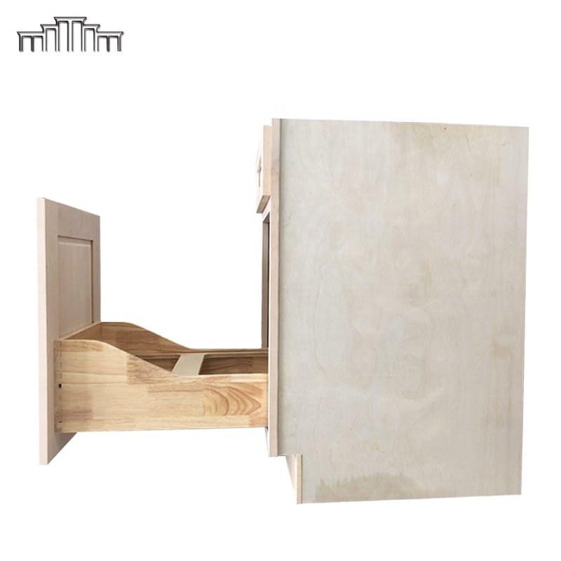Unfinished Natural Wood Kitchen Cabinets Doors Base Cupboard Natural Finish Plywood Cabinet Body Under Waste Bin Drawer Box