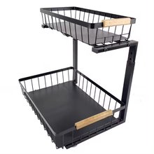 2 Tier Pull Out Cabinet Organizer Sliding Cabinet Basket Organizer Bathroom Kitchen Storage with Siding Drawers