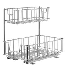 2 Tier Pull Out Cabinet Organizer Sliding Cabinet Basket Organizer Bathroom Kitchen Storage with Siding Drawers