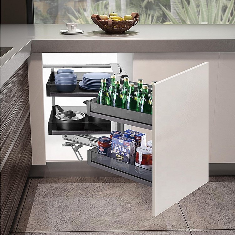 Base Cabinet Stainless Steel Magic Corner Pantry Rollout Basket Pull Out Storage Basket