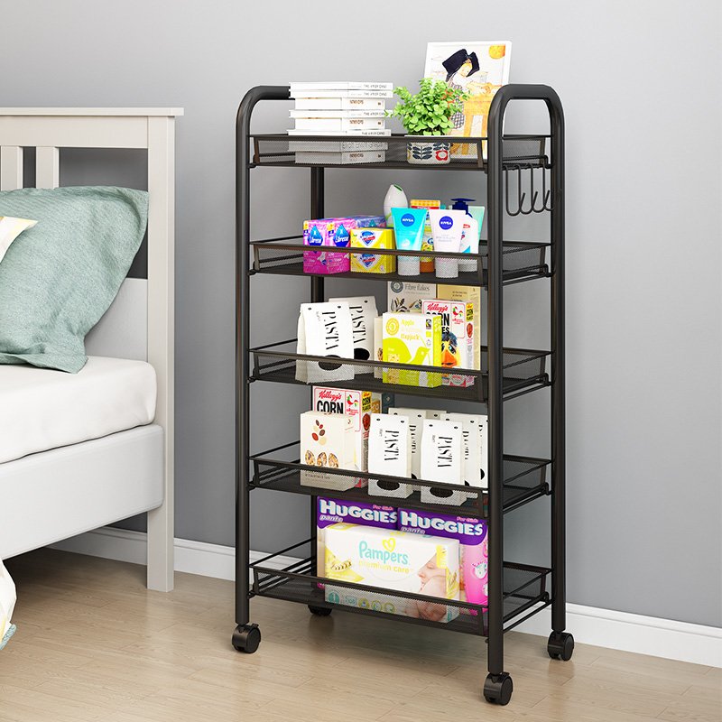 Wholesale 5 Tiers Steel Cart Kitchen Hand Trolley Movable Storage Rack Metal Utility Rolling Cart