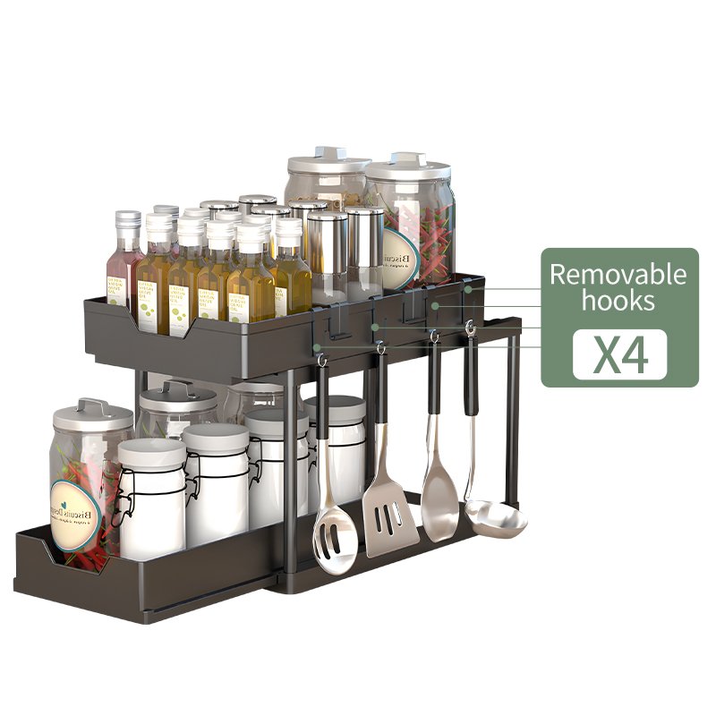 Home 2 Tier Under Sliding Cabinet Basket Organizer Bathroom Sink Desktop Countertop Stand Shelf Drawer
