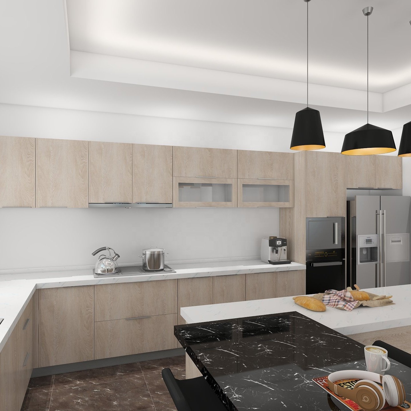 Modern Shaker Kitchen with Neutral Tones and Geometric Accents Luxury Kitchen Cabinets Accessories Adjustable FREE Simple Design