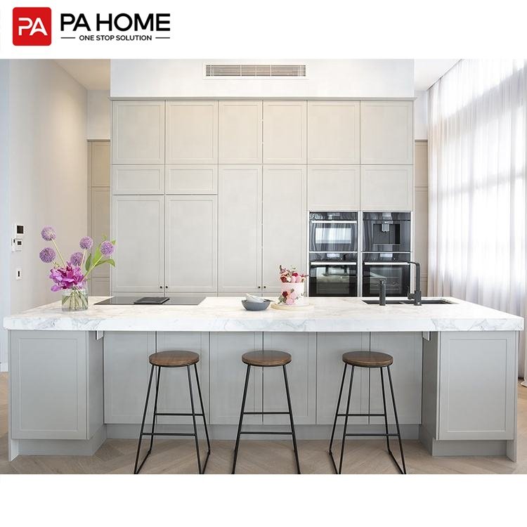 PA modern island grey pvc membrane shaker pantry kitchen cabinets