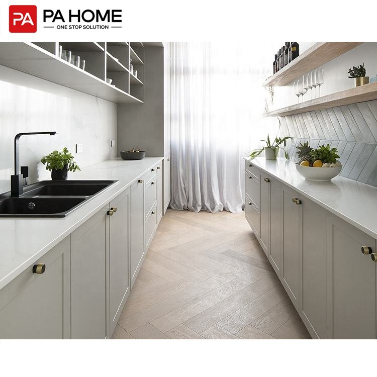 PA modern island grey pvc membrane shaker pantry kitchen cabinets