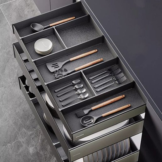 Goldmine kitchen cabinet pullout organizers cabinet storage baskets with movable divider soft closing drawers for cabinet