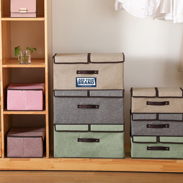 Factory Wholesale Linen Collapsible Box Foldable Fabric Clothing Shelf Organizer Basket Folding Storage Box with Lid