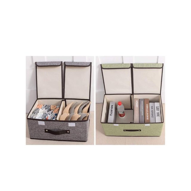Factory Wholesale Linen Collapsible Box Foldable Fabric Clothing Shelf Organizer Basket Folding Storage Box with Lid
