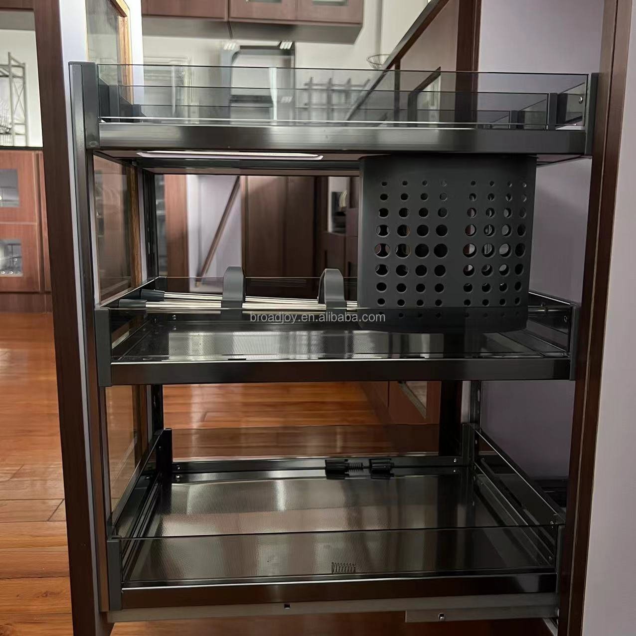 Factory Kitchen Cabinet Glass Seasoning Basket Drawer Basket kitchen storage Kitchen Pull Out Basket