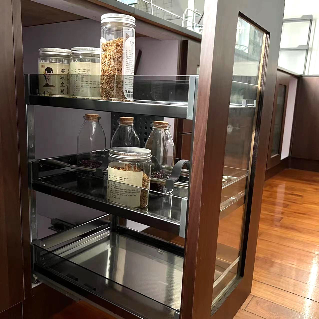 Factory Kitchen Cabinet Glass Seasoning Basket Drawer Basket kitchen storage Kitchen Pull Out Basket