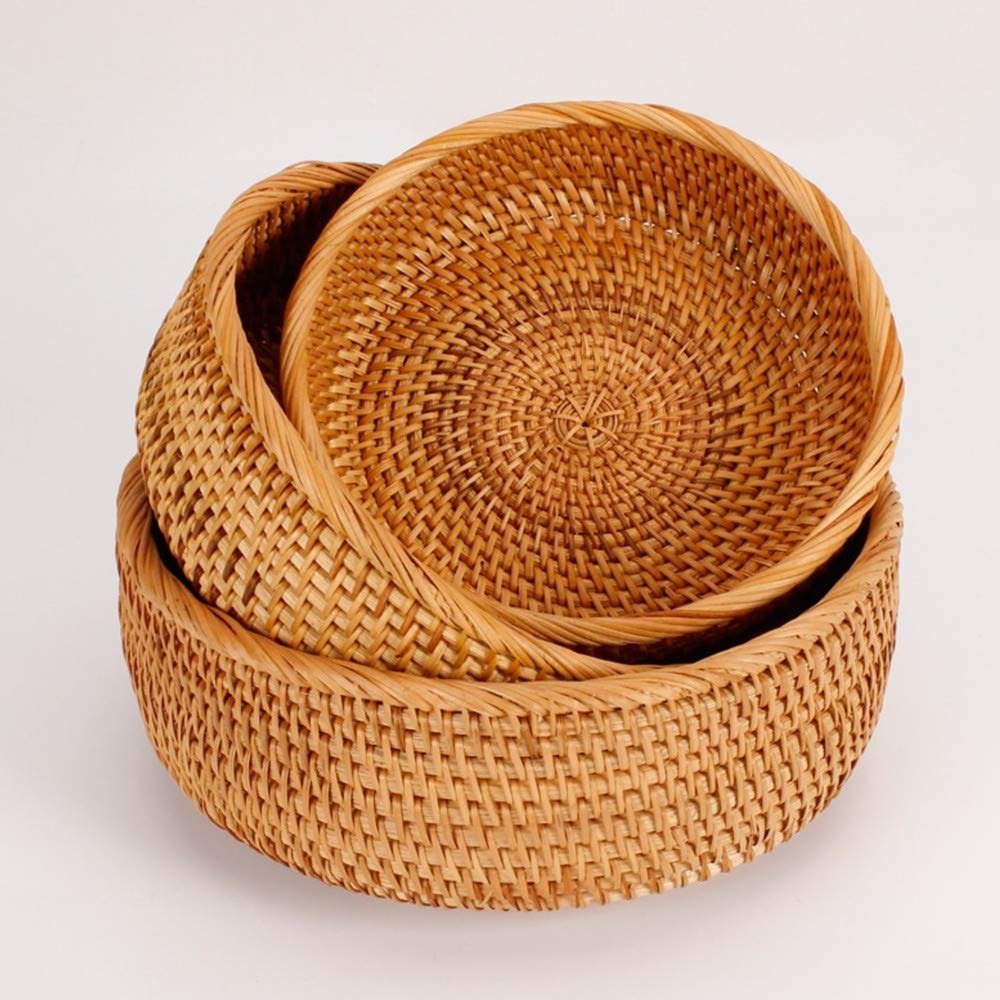 Round Vietnam Woven Basket Bamboo Rattan Basket for Food Serving Tray or Item Storage
