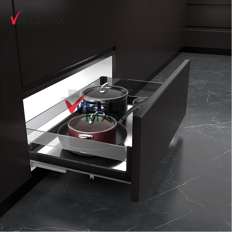 WELLMAX Modern Stainless Steel Shelf Pans Dish Under Sink Organizer Storage Kitchen Pull Out Drawer Basket