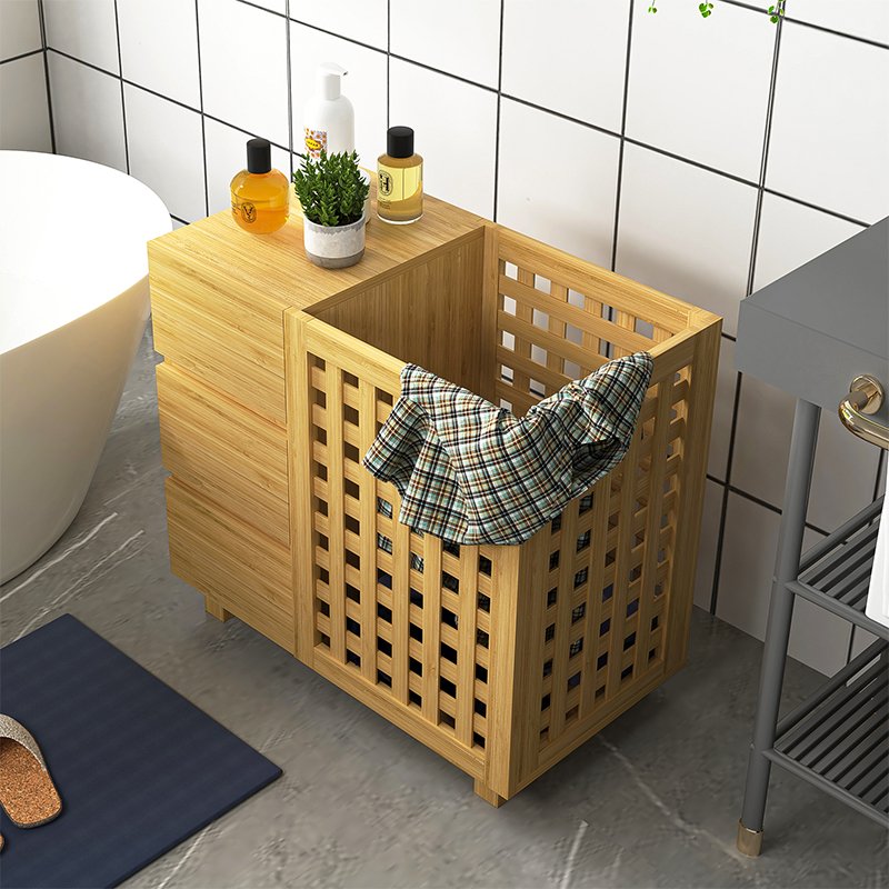 Bamboo Laundry Hamper With 3 Drawers And A Large Basket, Divided Clothes Hamper