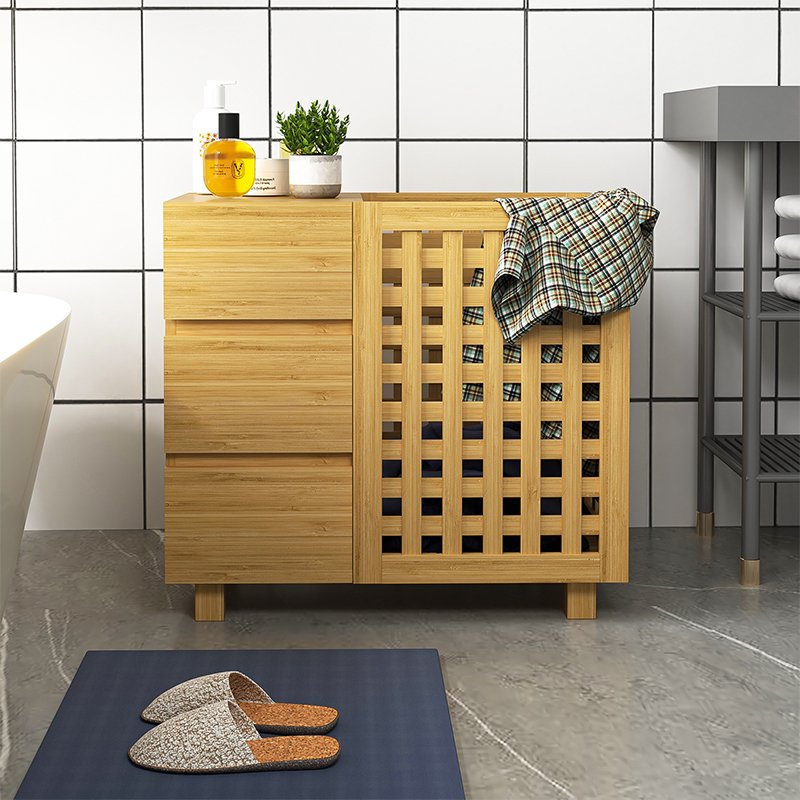 Bamboo Laundry Hamper With 3 Drawers And A Large Basket, Divided Clothes Hamper
