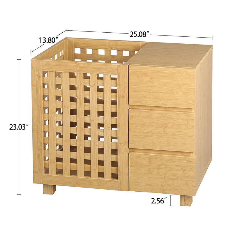 Bamboo Laundry Hamper With 3 Drawers And A Large Basket, Divided Clothes Hamper