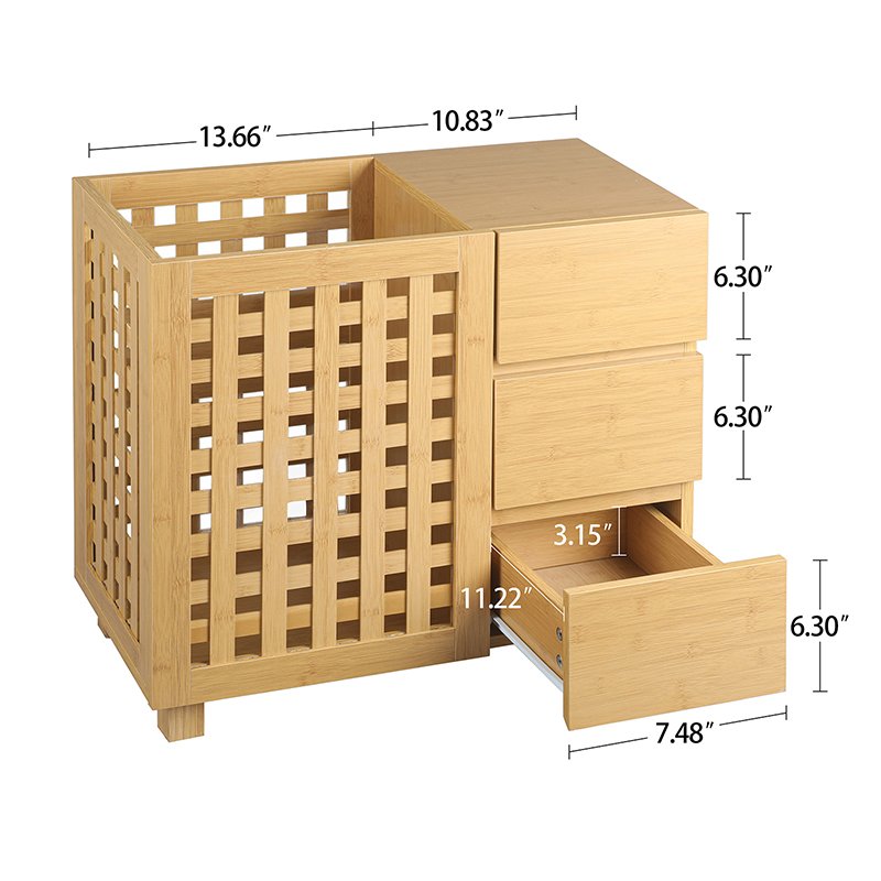 Bamboo Laundry Hamper With 3 Drawers And A Large Basket, Divided Clothes Hamper