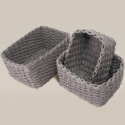 Hand-woven paper rope storage basket, home storage divider, for cabinet drawer closet rack dresser, 3-piece set