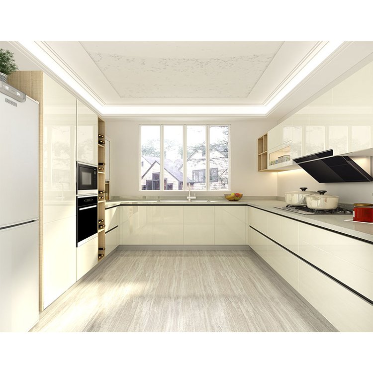 Ready made modular sink cabinets furniture modern small size wood kitchen cabinet set designs with led strip light