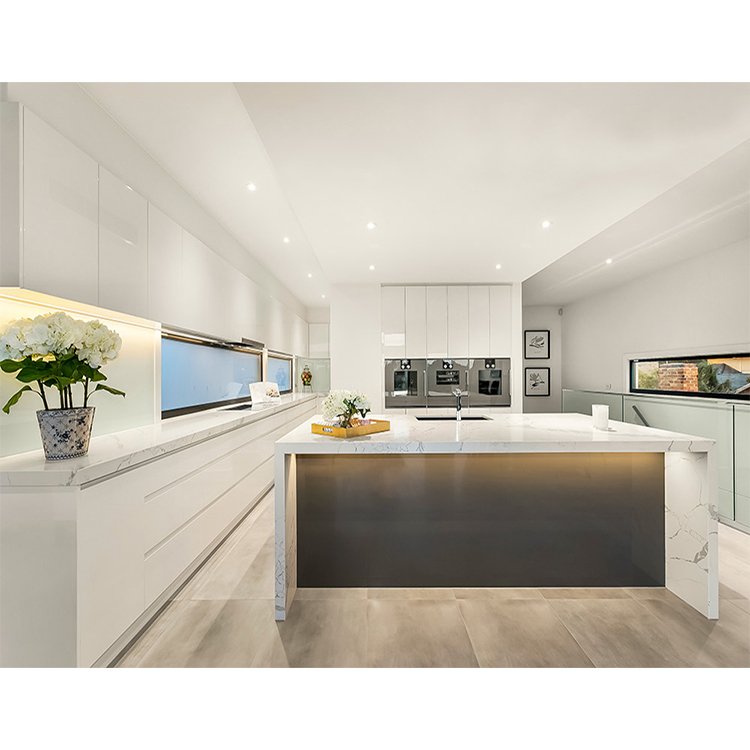 Ready made modular sink cabinets furniture modern small size wood kitchen cabinet set designs with led strip light