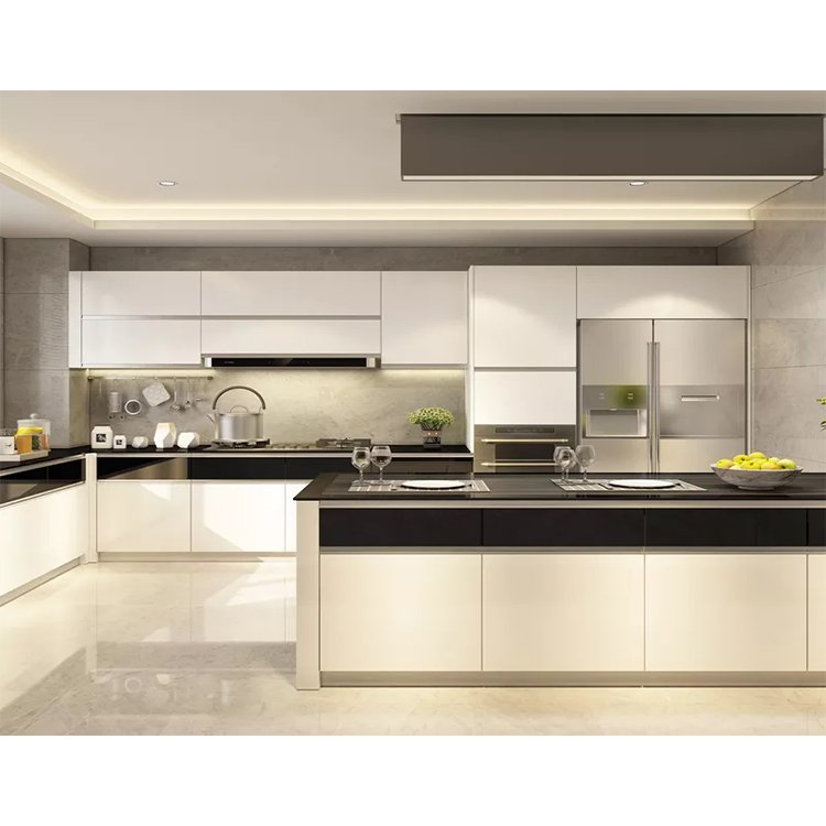 Ready made modular sink cabinets furniture modern small size wood kitchen cabinet set designs with led strip light