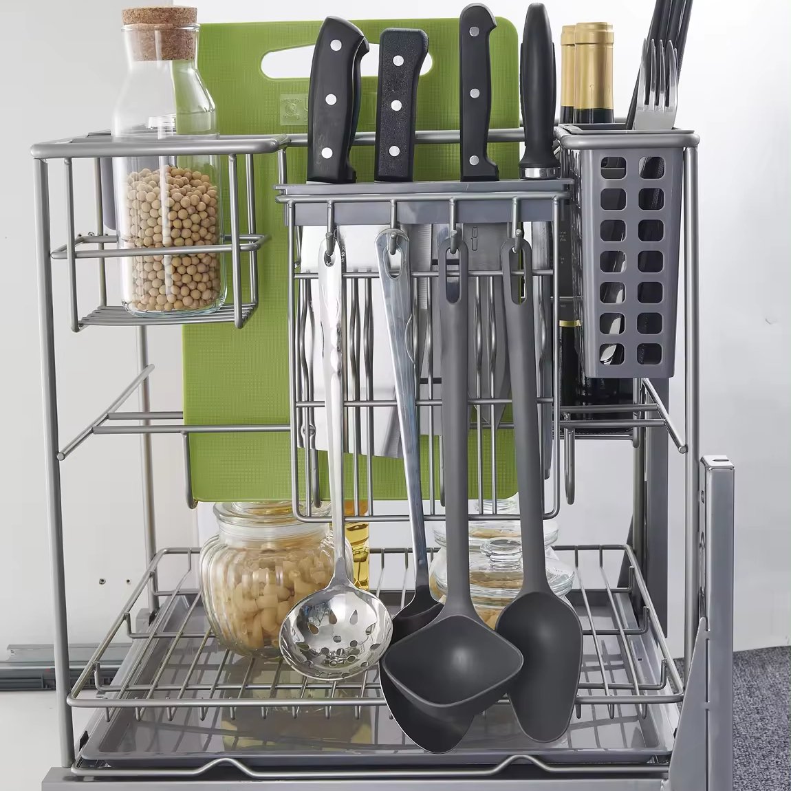 kitchen Multi-functional cabinet accessories soft closing drawer seasoning basket pull out drawer basket kitchen cabinet storage